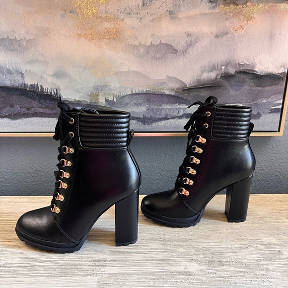JustFab Black Lace Up Boots - Picture 1 of 6
